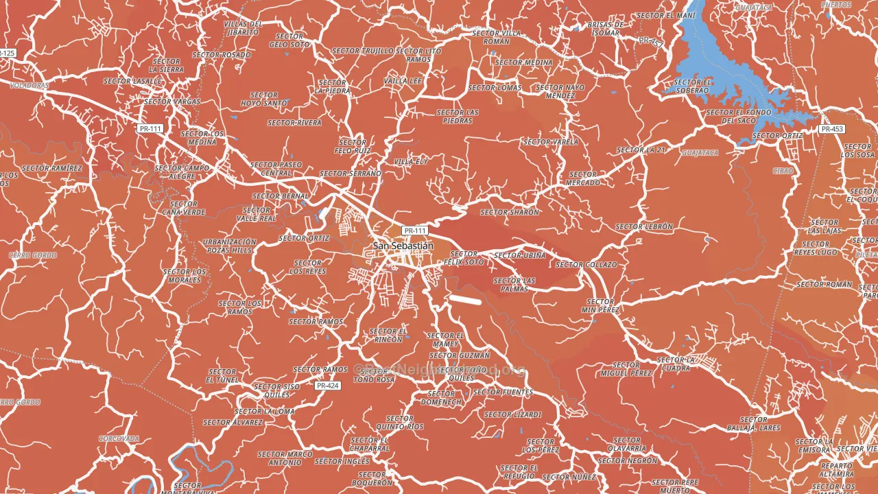 Map of the best neighborhoods in the 00685 area, with better matches in green and worse matches in red