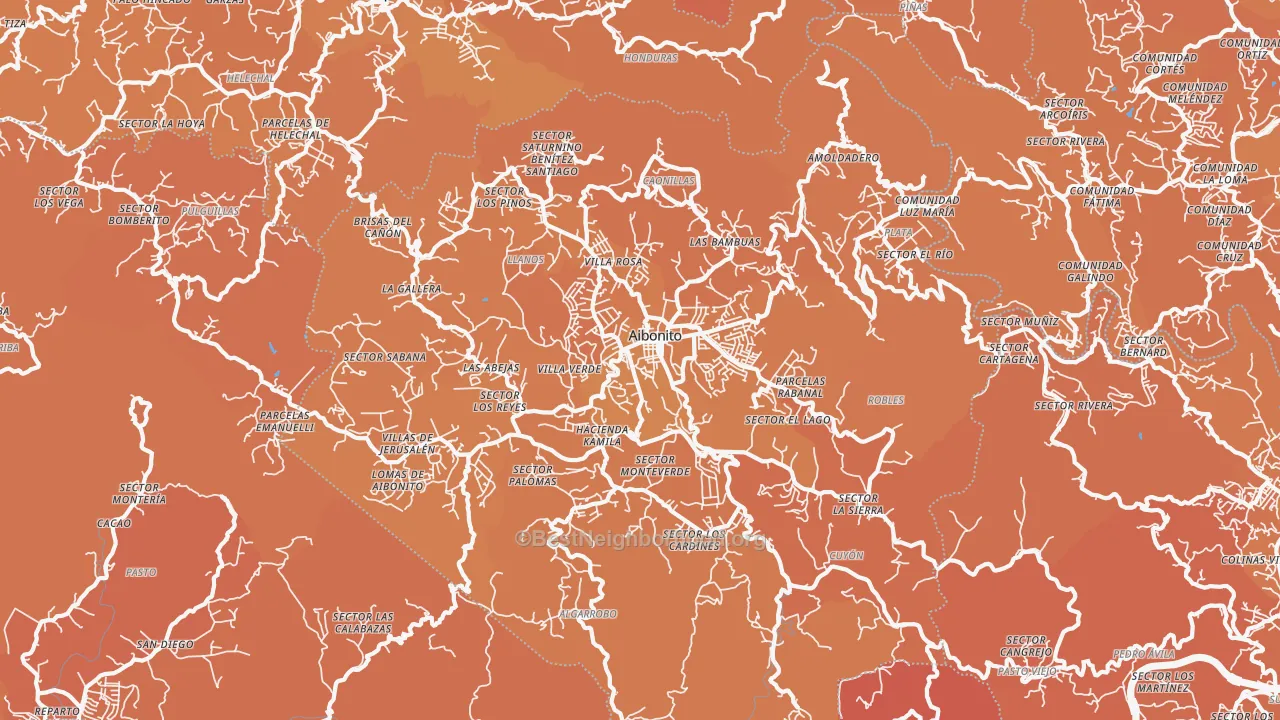 Map of the best neighborhoods in the 00705 area, with better matches in green and worse matches in red