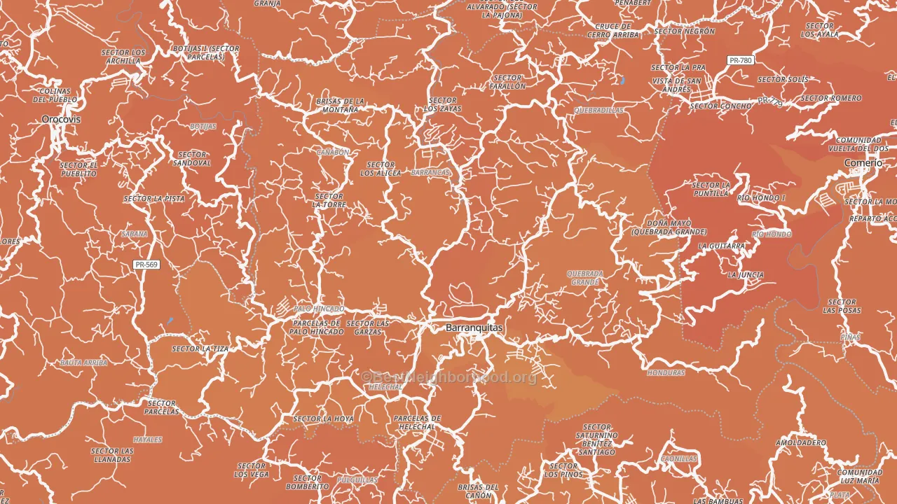 Map of the best neighborhoods in the 00794 area, with better matches in green and worse matches in red