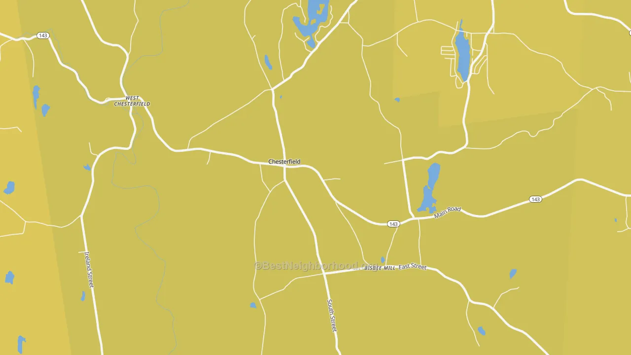 Map of the best neighborhoods in the 01012 area, with better matches in green and worse matches in red