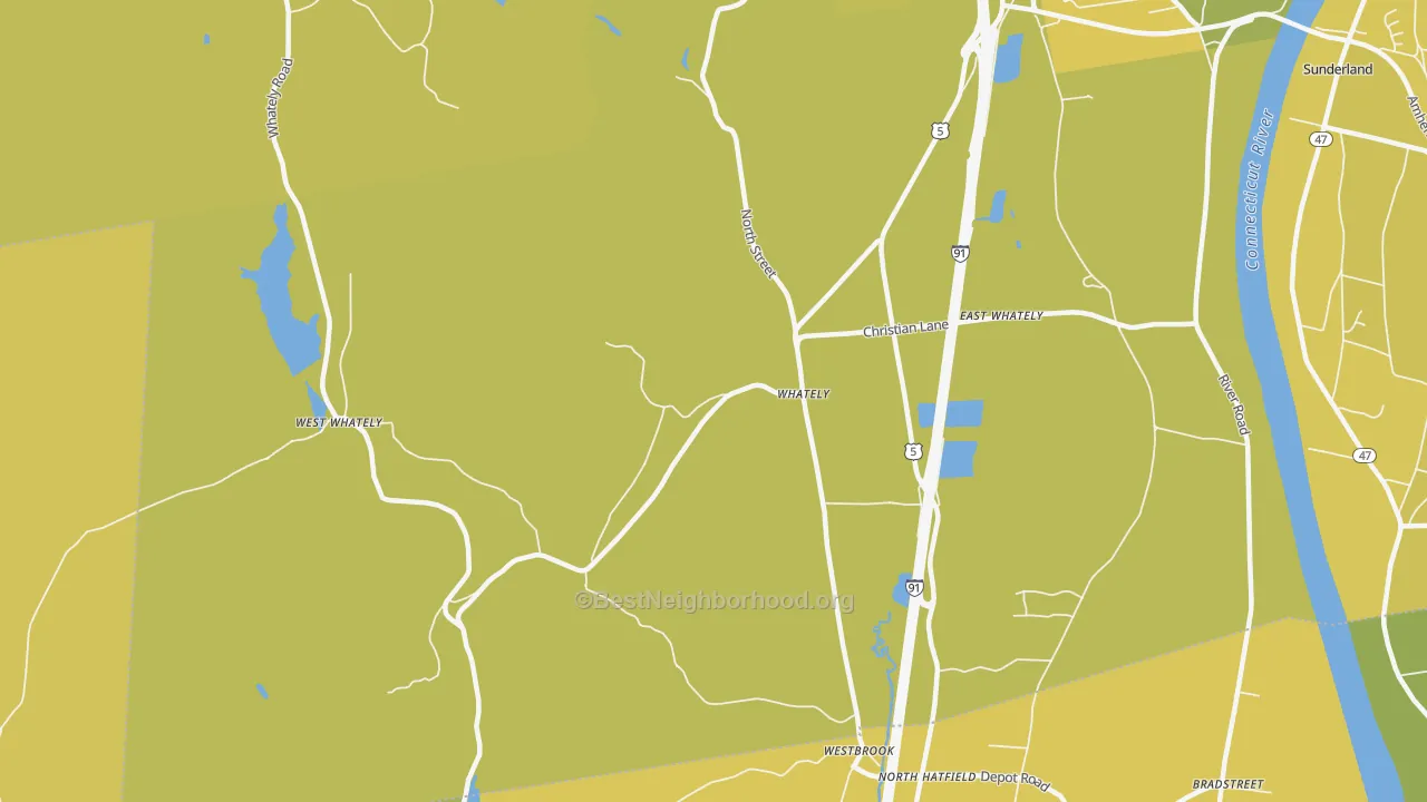Map of the best neighborhoods in the 01093 area, with better matches in green and worse matches in red
