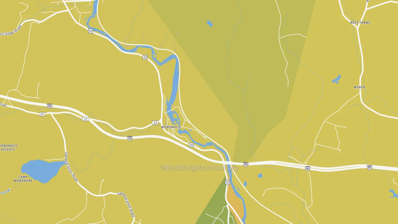 Map of the best neighborhoods in the 01097 area, with better matches in green and worse matches in red