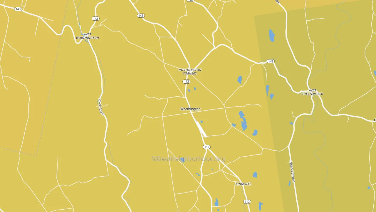 Map of the best neighborhoods in the 01098 area, with better matches in green and worse matches in red