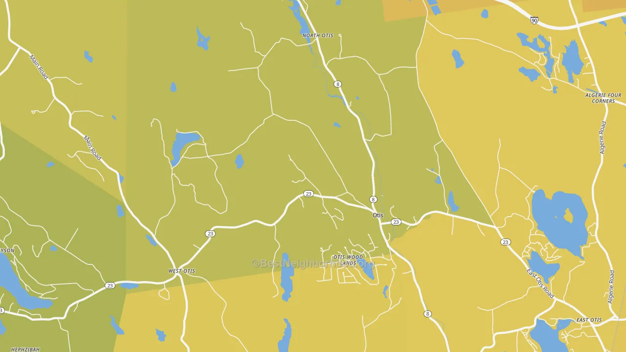 Map of the best neighborhoods in the 01253 area, with better matches in green and worse matches in red