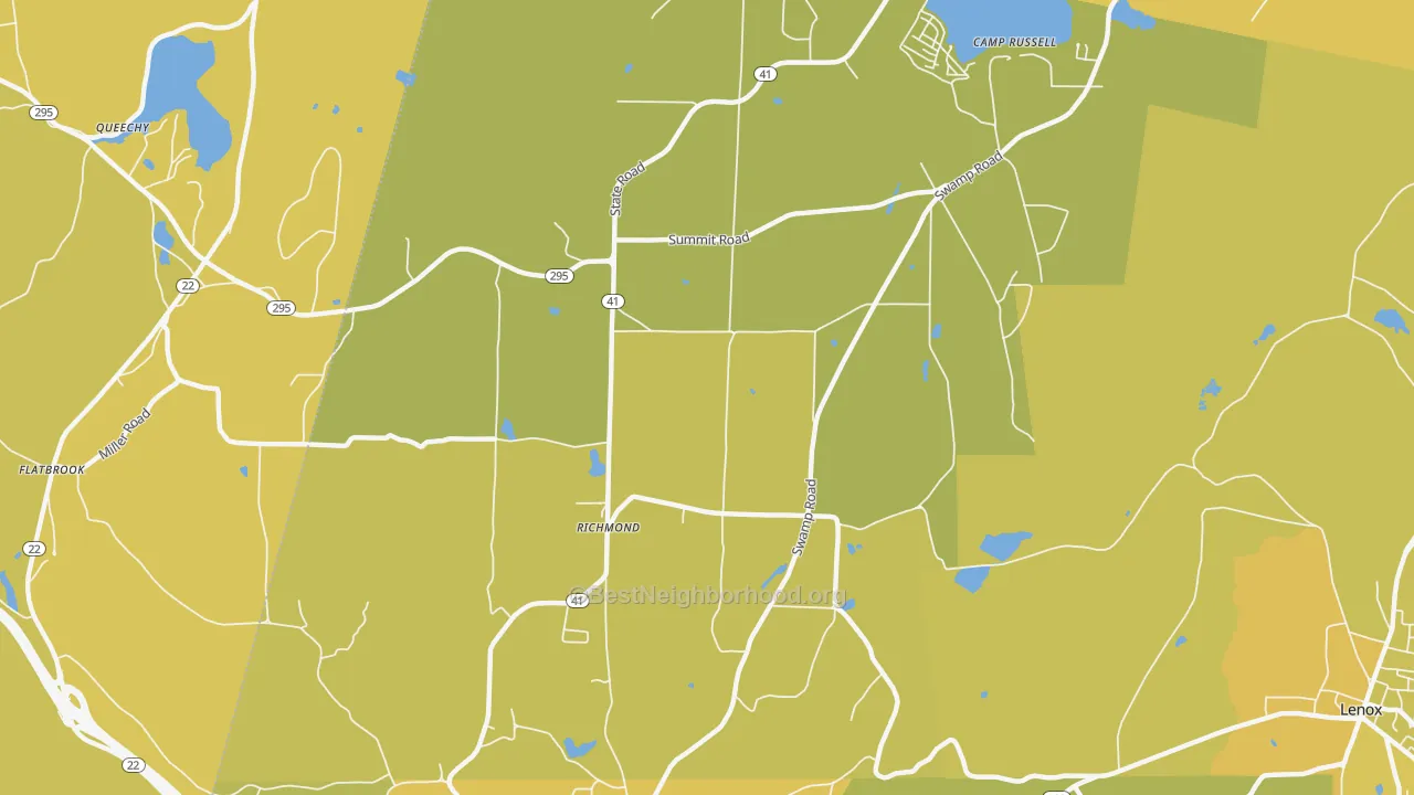 Map of the best neighborhoods in the 01254 area, with better matches in green and worse matches in red