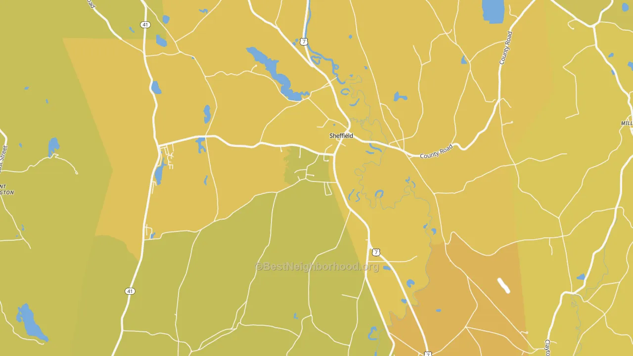 Map of the best neighborhoods in the 01257 area, with better matches in green and worse matches in red
