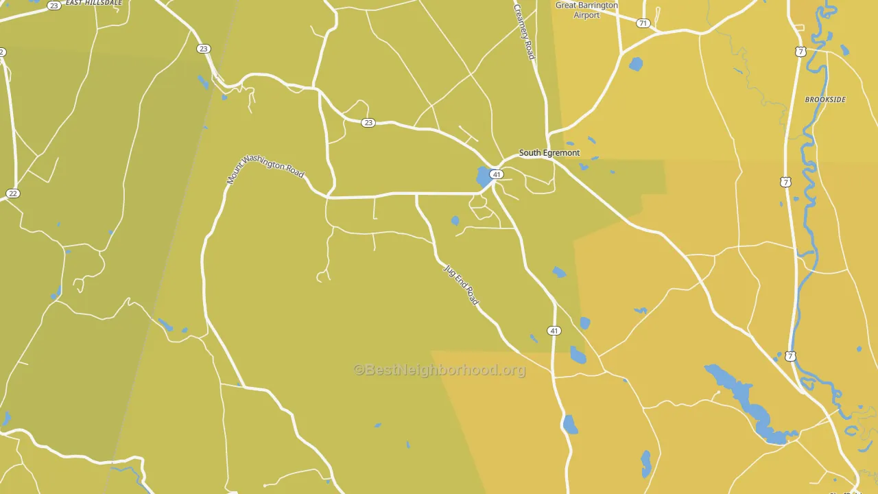 Map of the best neighborhoods in the 01258 area, with better matches in green and worse matches in red