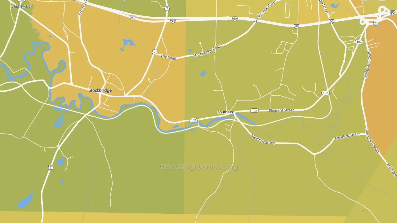 Map of the best neighborhoods in the 01260 area, with better matches in green and worse matches in red