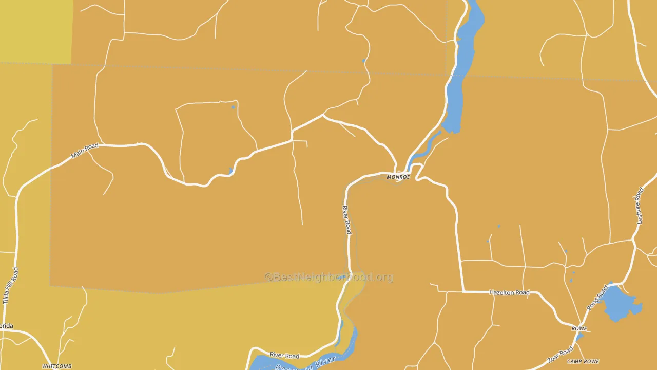 Map of the best neighborhoods in the 01350 area, with better matches in green and worse matches in red