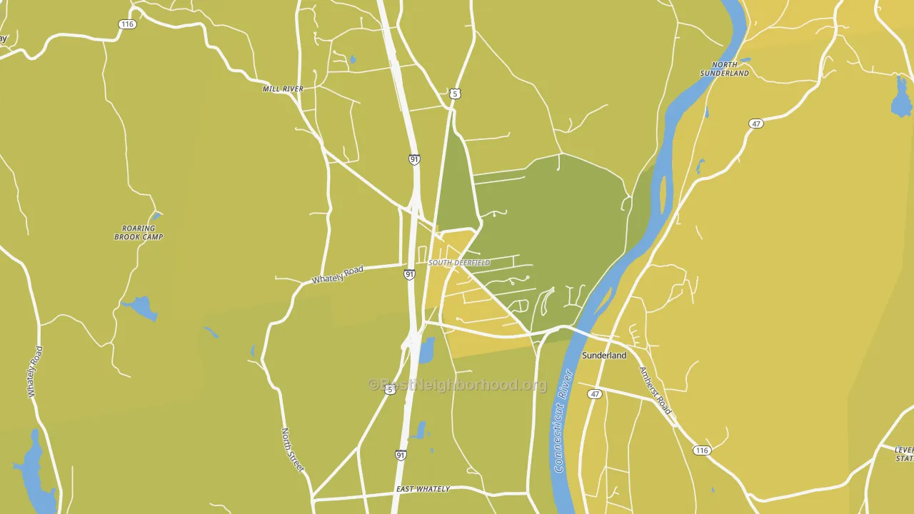Map of the best neighborhoods in the 01373 area, with better matches in green and worse matches in red