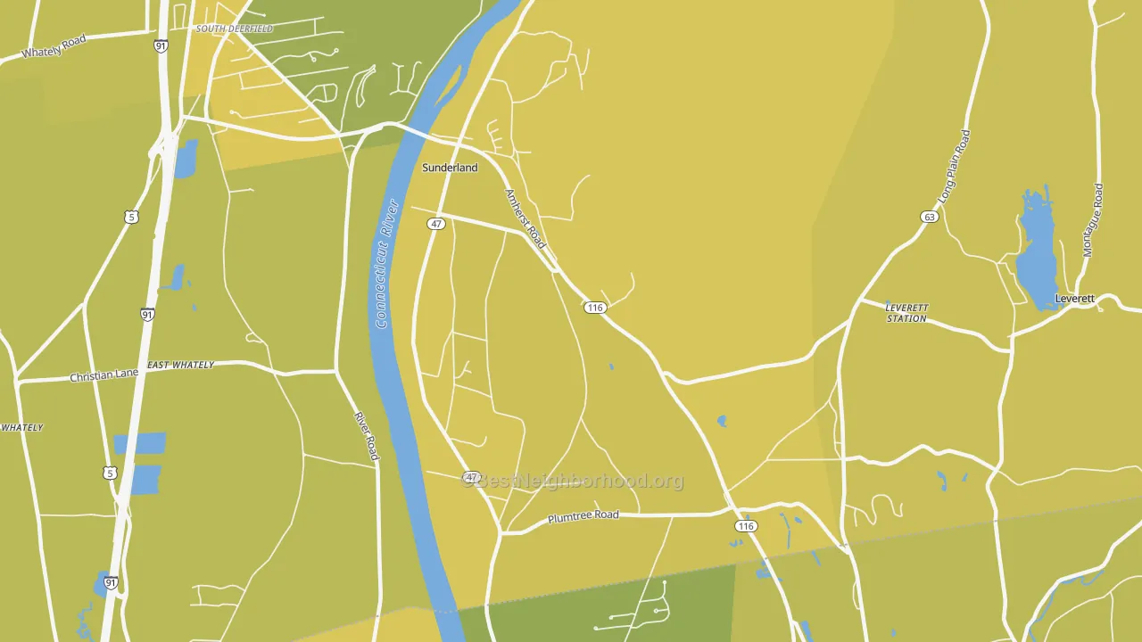Map of the best neighborhoods in the 01375 area, with better matches in green and worse matches in red