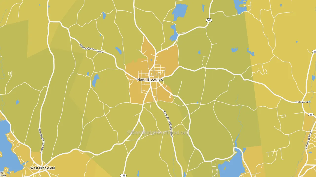 Map of the best neighborhoods in the 01535 area, with better matches in green and worse matches in red