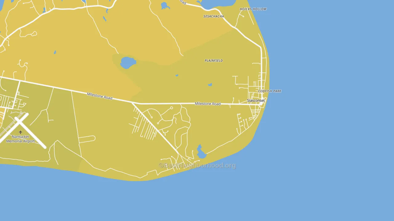 Map of the best neighborhoods in the 02564 area, with better matches in green and worse matches in red
