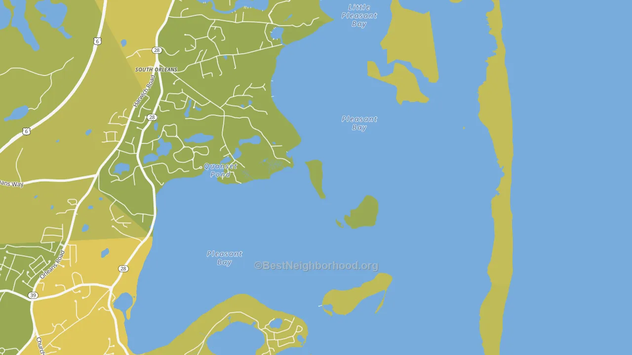 Map of the best neighborhoods in the 02662 area, with better matches in green and worse matches in red