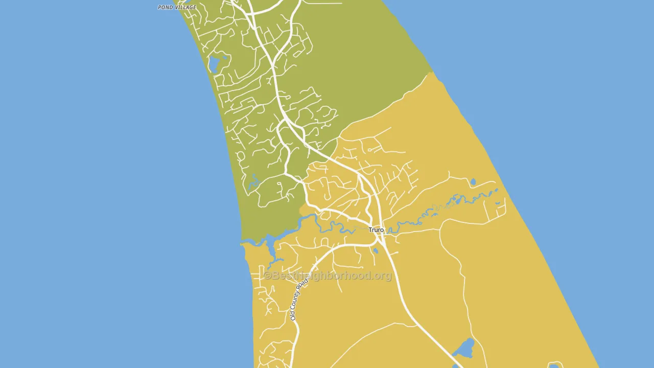 Map of the best neighborhoods in the 02666 area, with better matches in green and worse matches in red