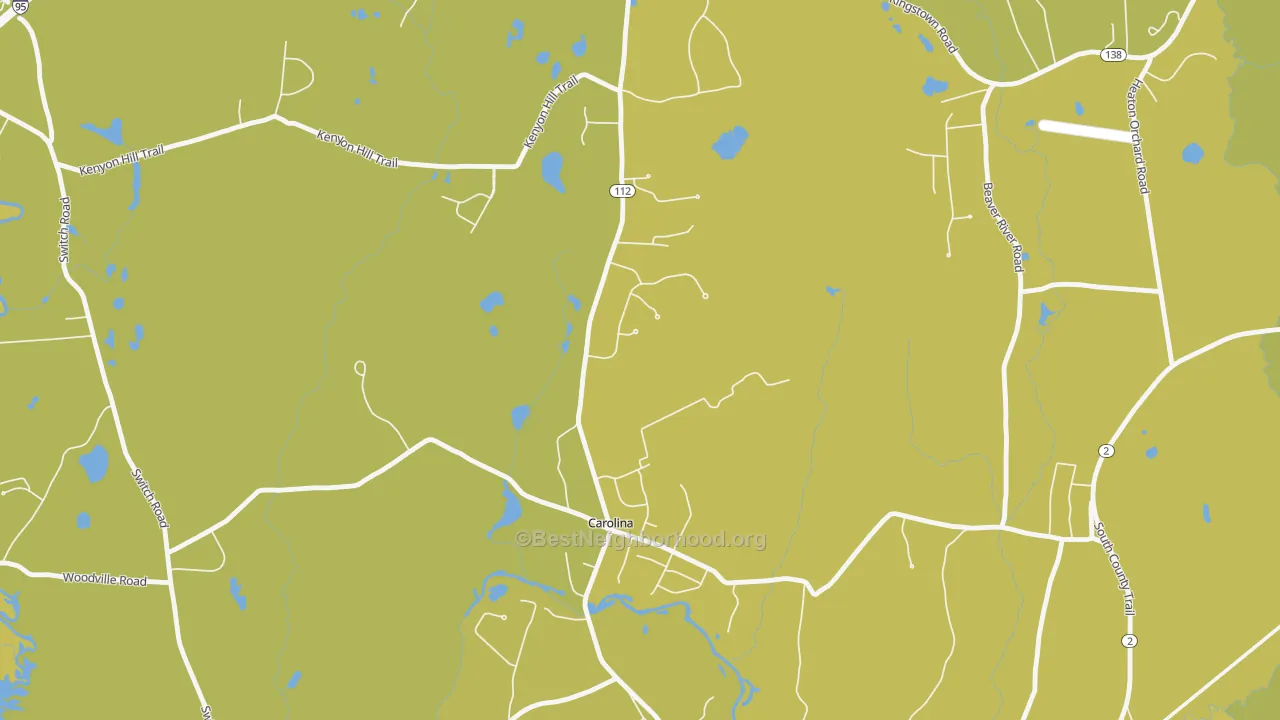 Map of the best neighborhoods in the 02812 area, with better matches in green and worse matches in red