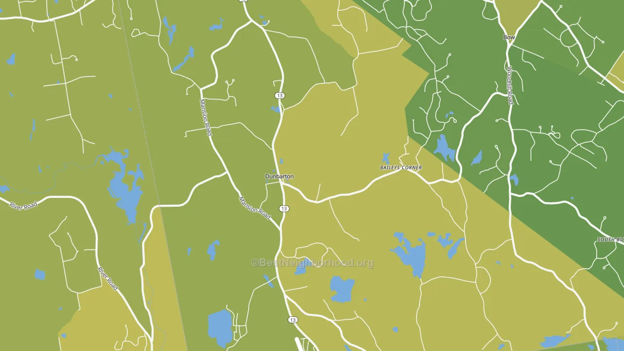 Map of the best neighborhoods in the 03046 area, with better matches in green and worse matches in red