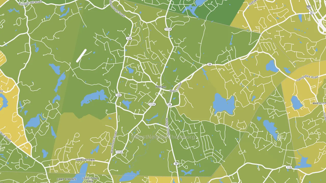 Map of the best neighborhoods in the 03076 area, with better matches in green and worse matches in red
