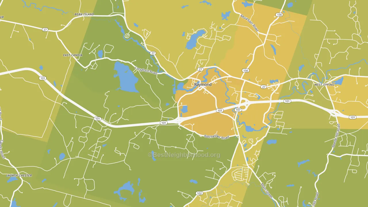 Map of the best neighborhoods in the 03077 area, with better matches in green and worse matches in red
