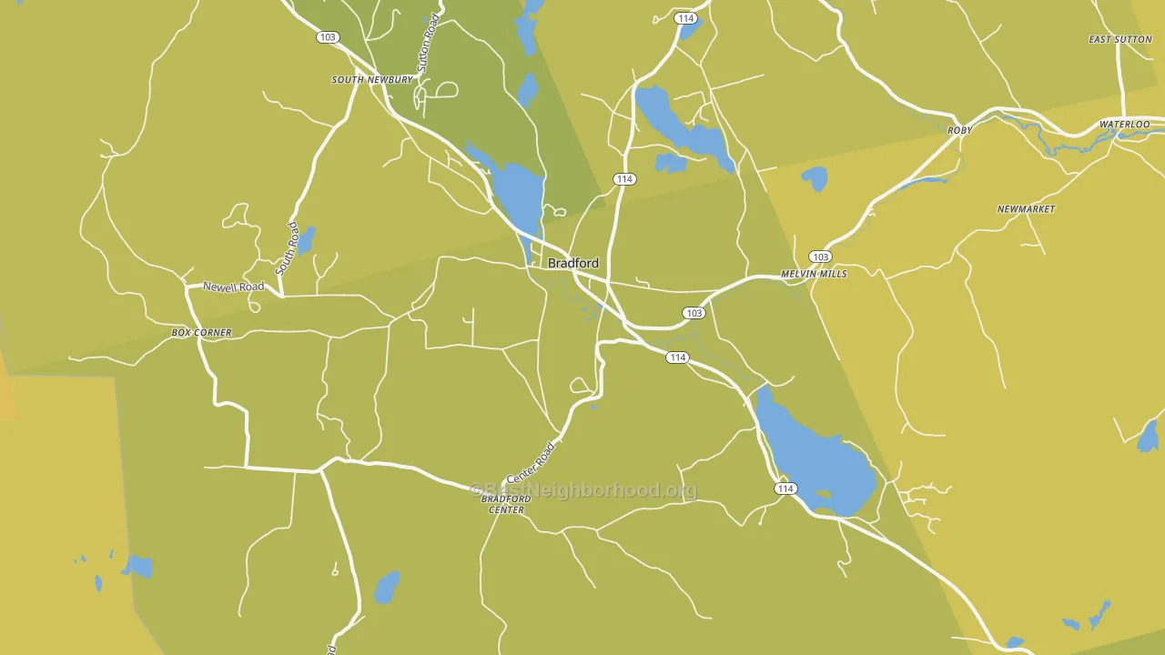 Map of the best neighborhoods in the 03221 area, with better matches in green and worse matches in red