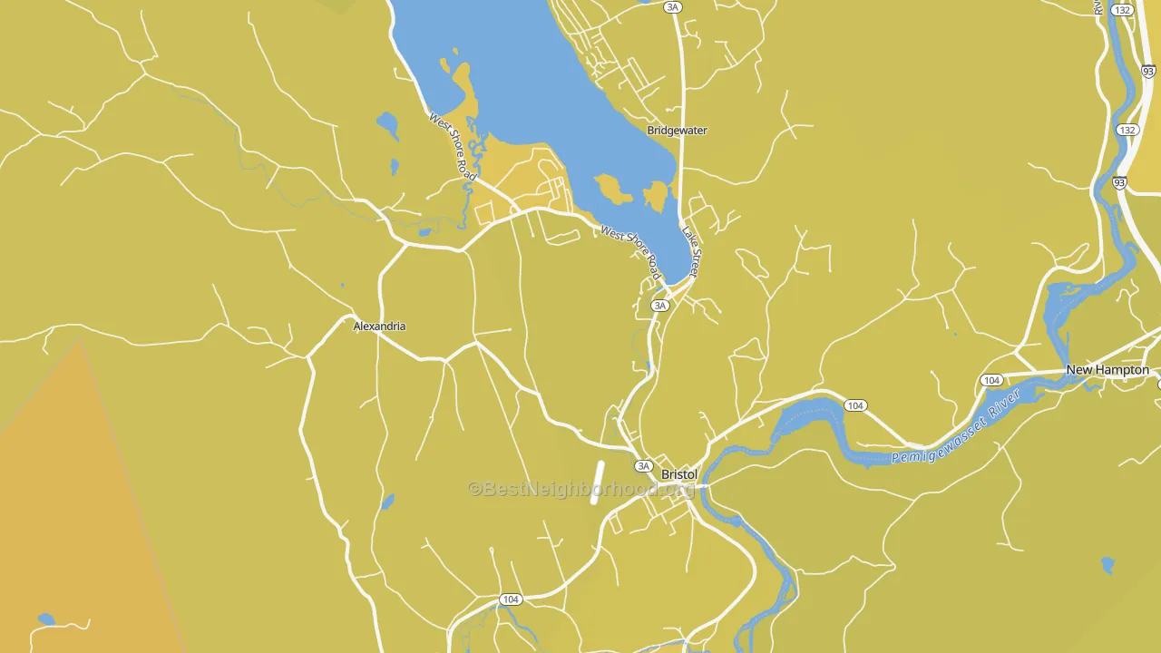 Map of the best neighborhoods in the 03222 area, with better matches in green and worse matches in red