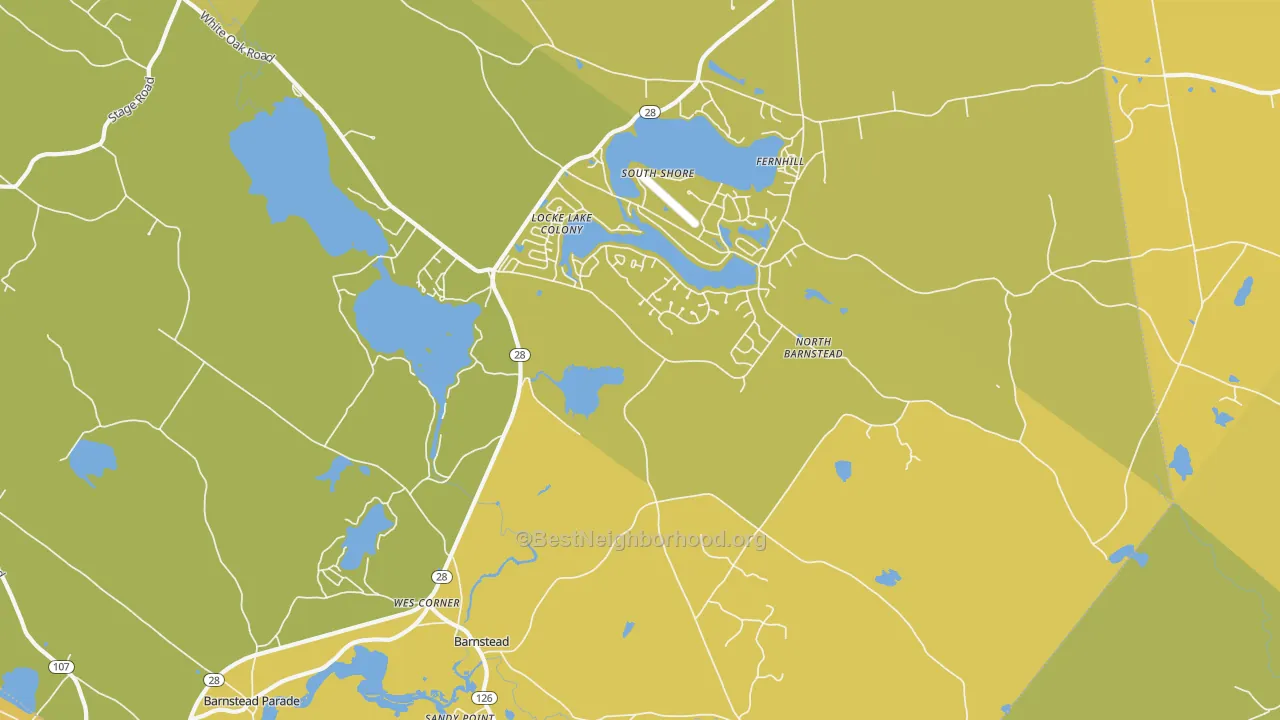 Map of the best neighborhoods in the 03225 area, with better matches in green and worse matches in red