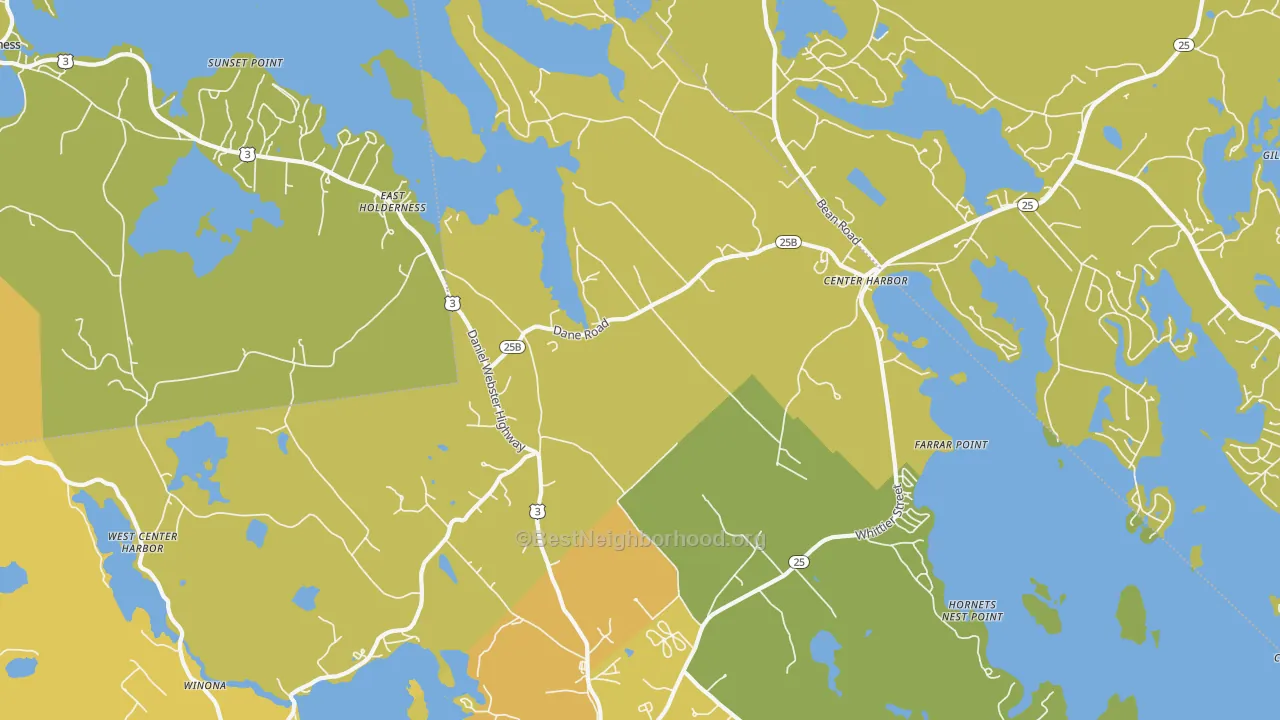 Map of the best neighborhoods in the 03226 area, with better matches in green and worse matches in red