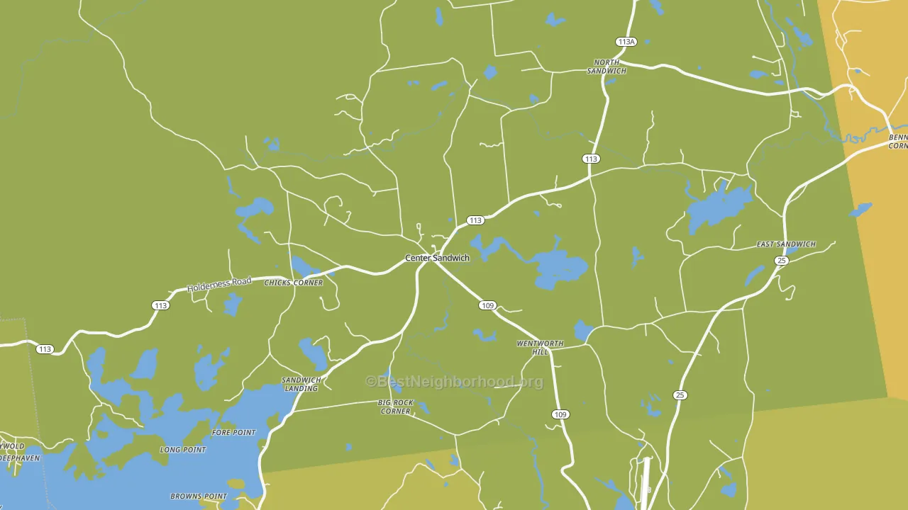 Map of the best neighborhoods in the 03227 area, with better matches in green and worse matches in red