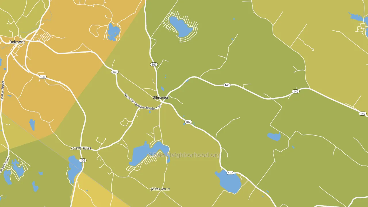 Map of the best neighborhoods in the 03237 area, with better matches in green and worse matches in red