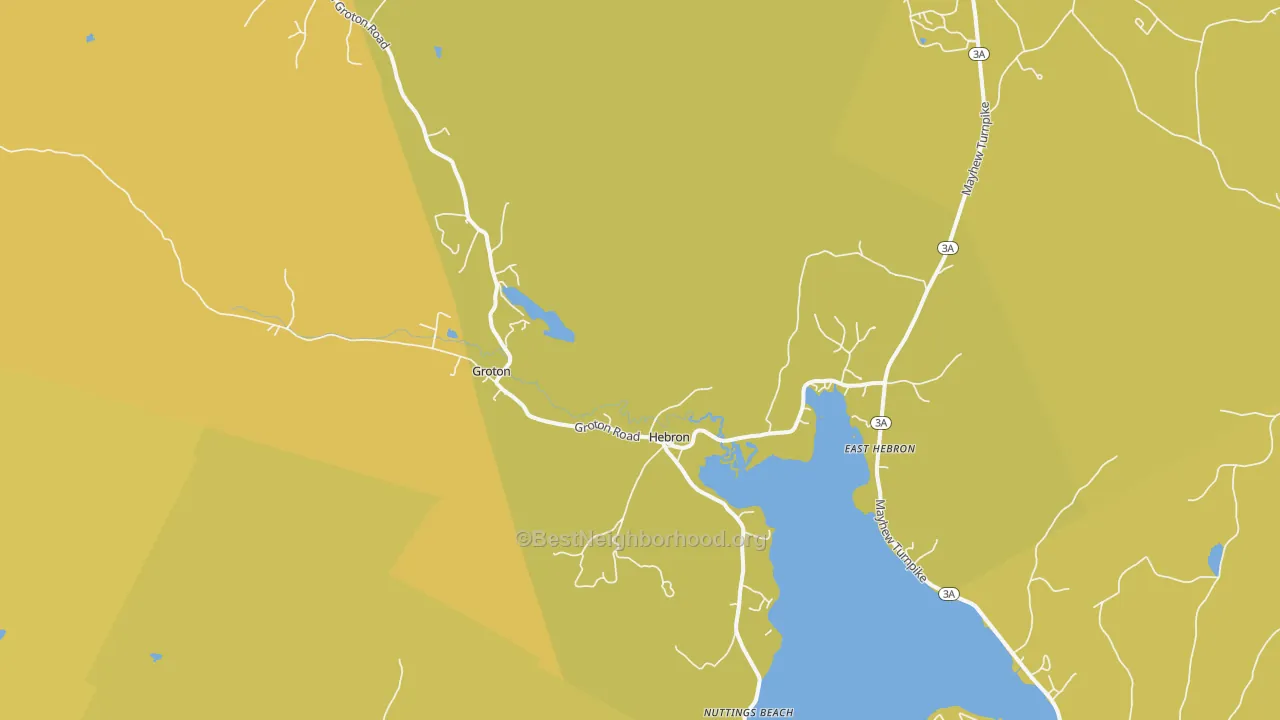 Map of the best neighborhoods in the 03241 area, with better matches in green and worse matches in red