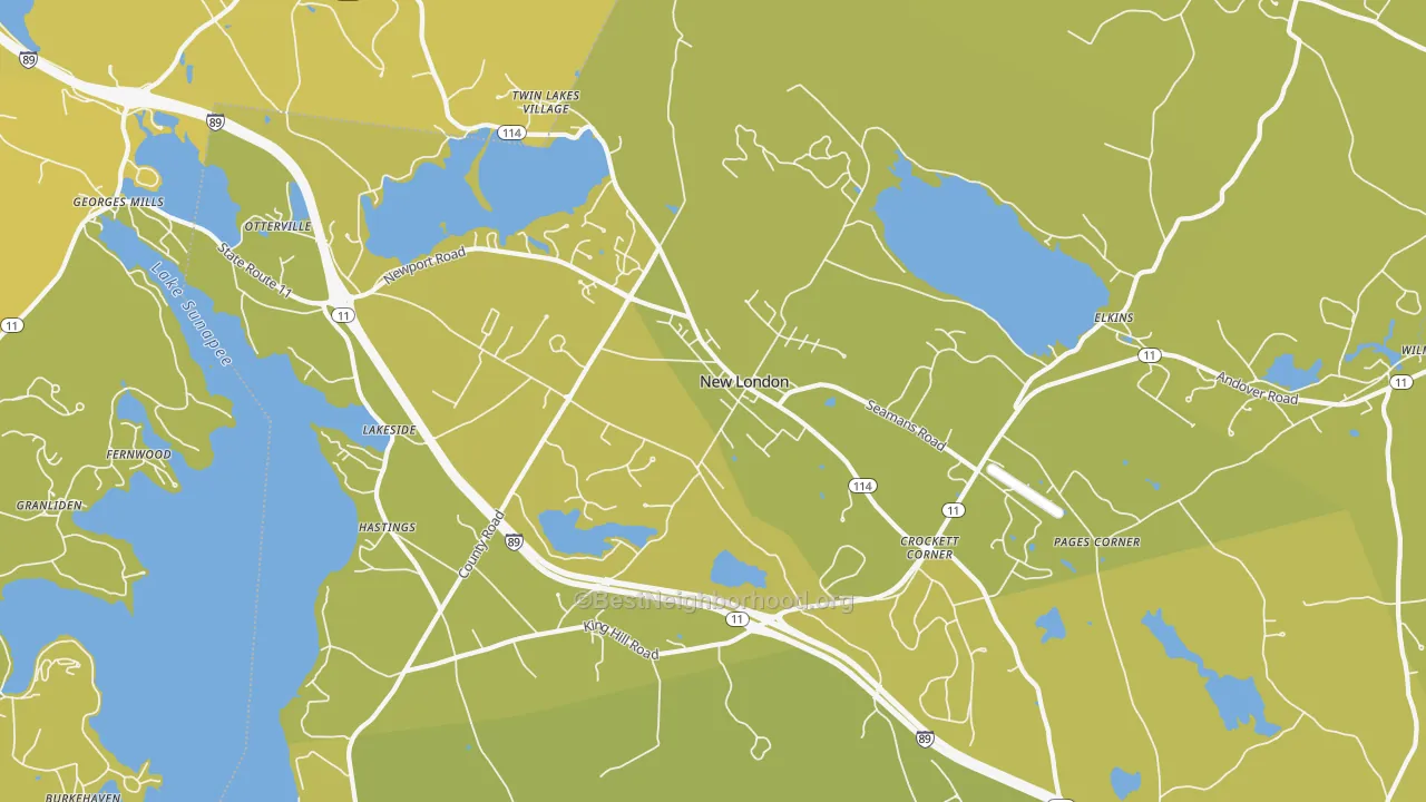 Map of the best neighborhoods in the 03257 area, with better matches in green and worse matches in red