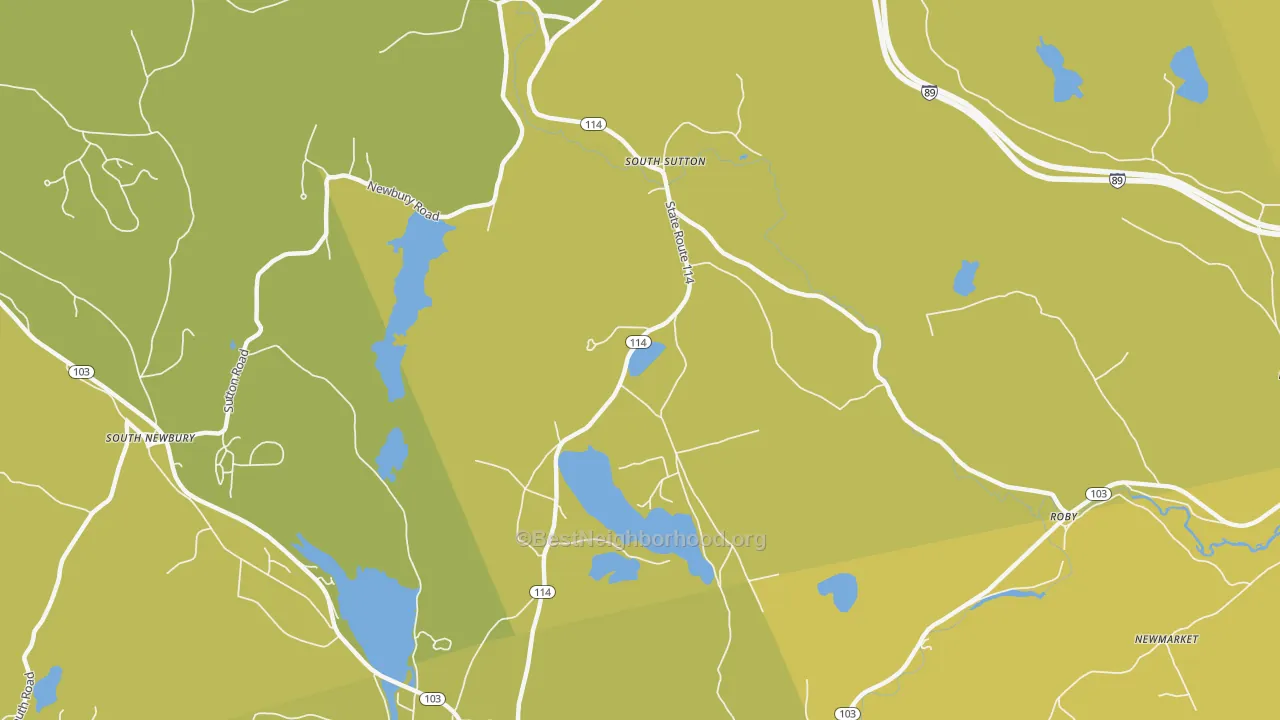 Map of the best neighborhoods in the 03273 area, with better matches in green and worse matches in red