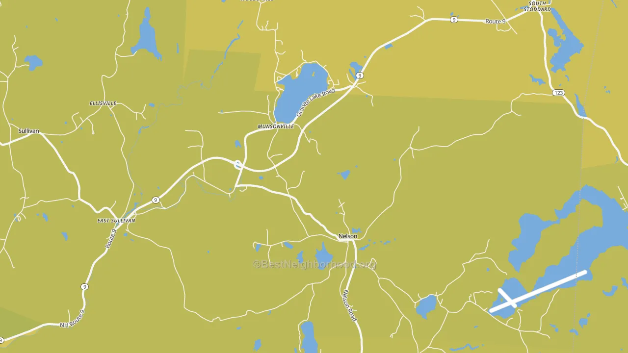 Map of the best neighborhoods in the 03457 area, with better matches in green and worse matches in red