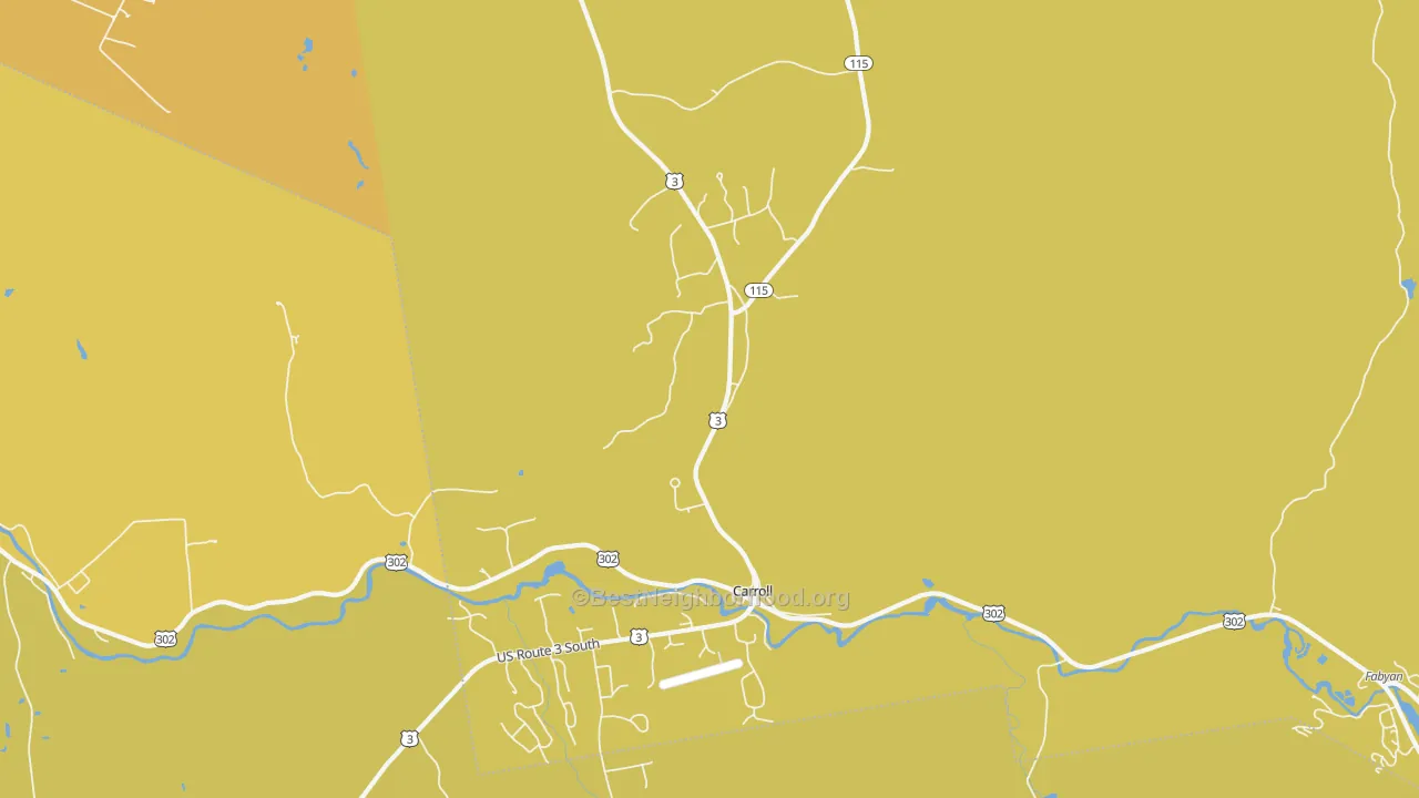 Map of the best neighborhoods in the 03595 area, with better matches in green and worse matches in red