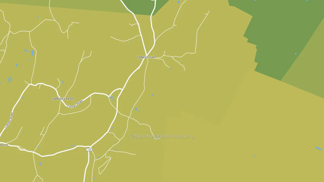 Map of the best neighborhoods in the 03746 area, with better matches in green and worse matches in red