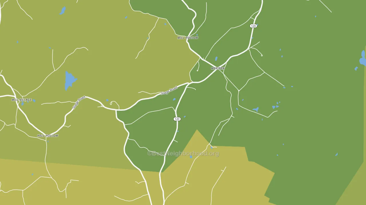 Map of the best neighborhoods in the 03770 area, with better matches in green and worse matches in red