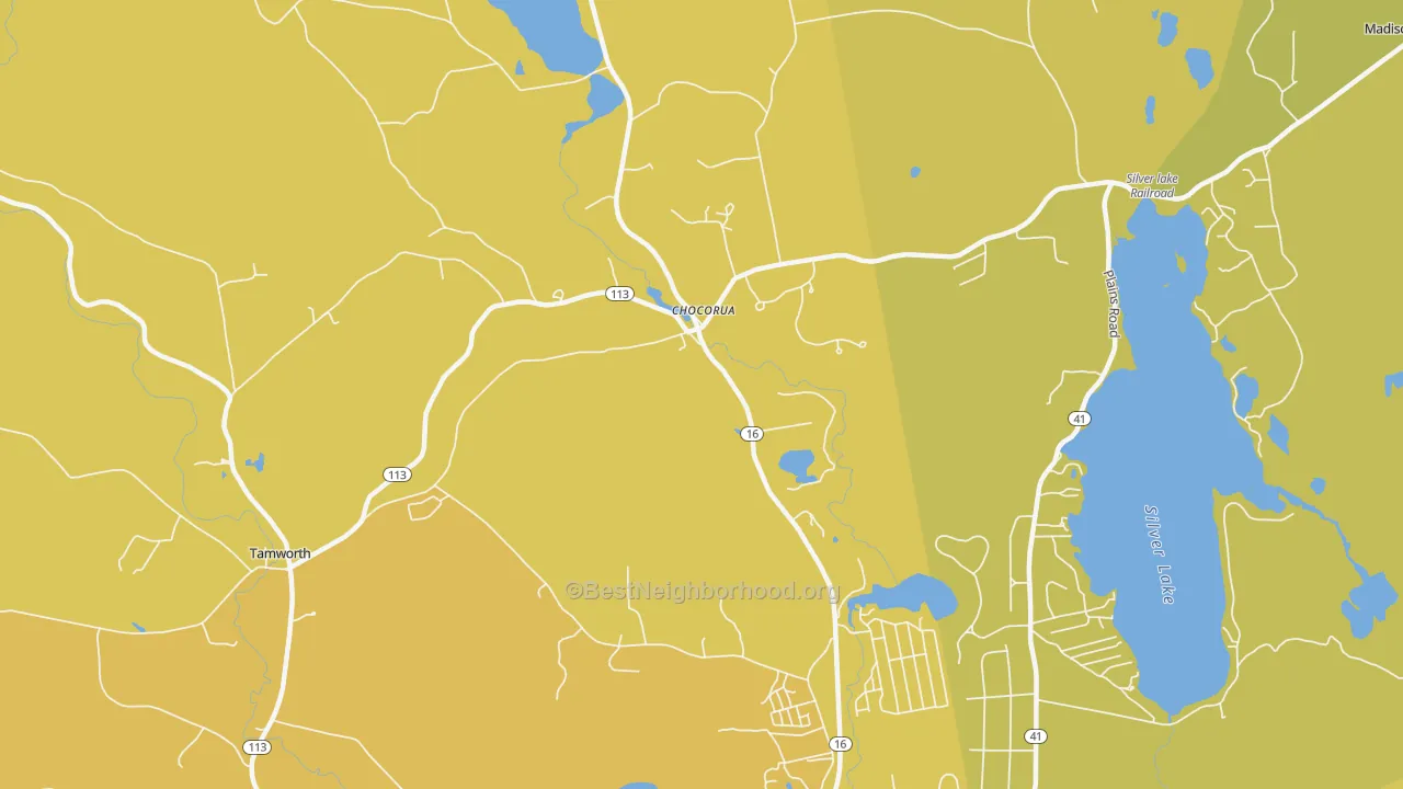 Map of the best neighborhoods in the 03817 area, with better matches in green and worse matches in red