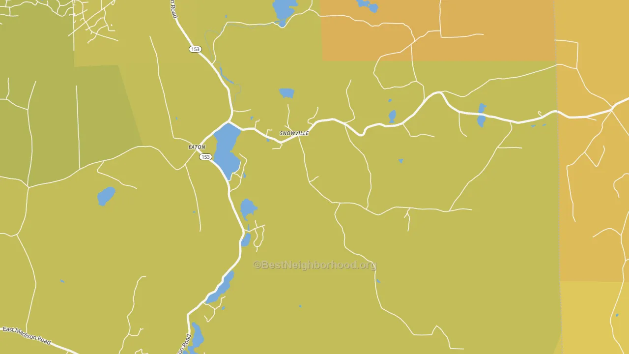 Map of the best neighborhoods in the 03832 area, with better matches in green and worse matches in red