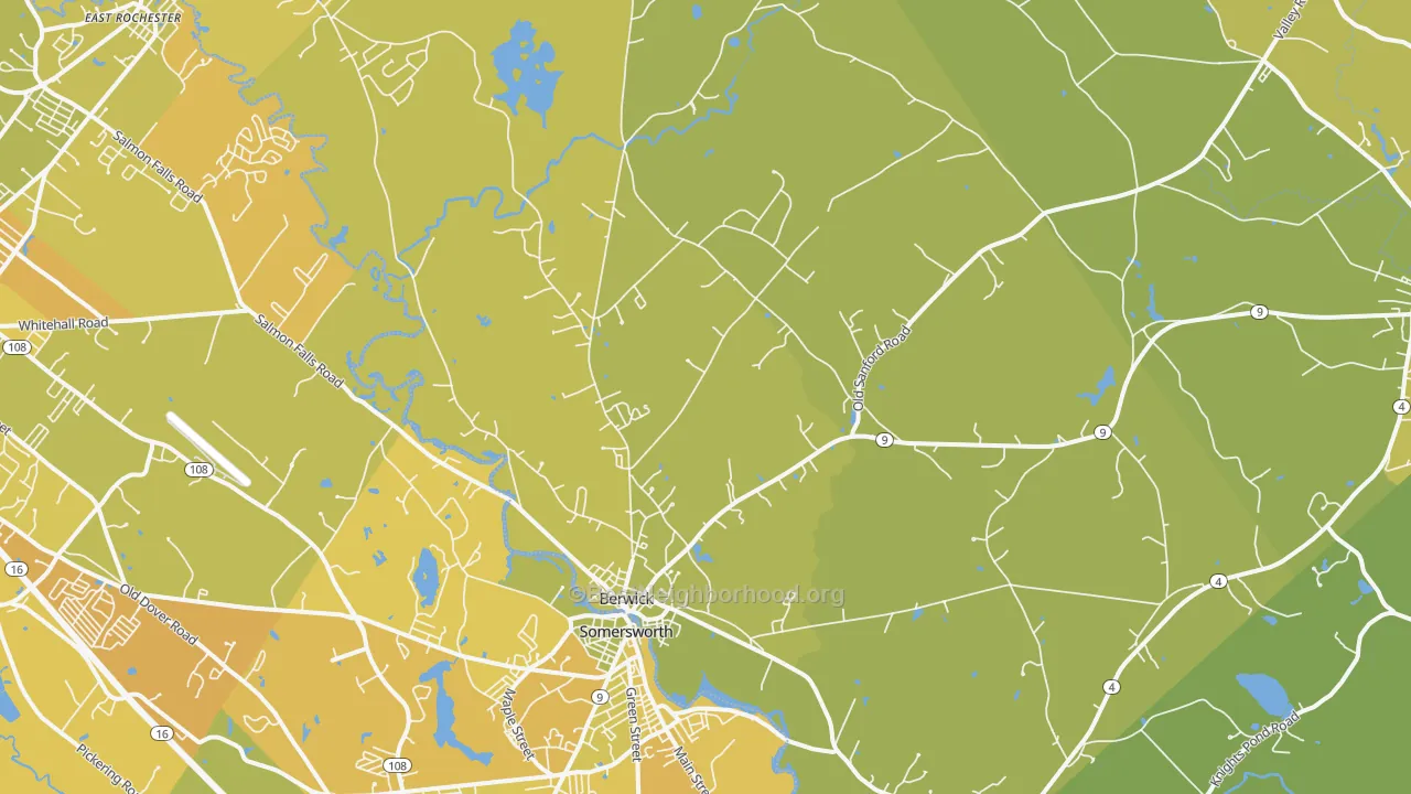 Map of the best neighborhoods in the 03901 area, with better matches in green and worse matches in red