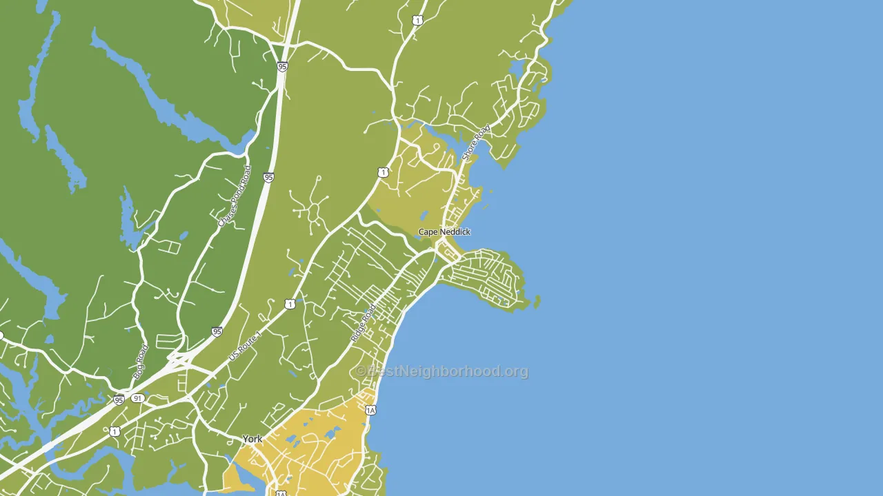 Map of the best neighborhoods in the 03910 area, with better matches in green and worse matches in red