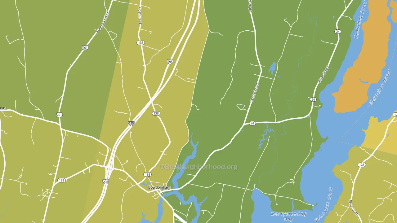 Map of the best neighborhoods in the 04008 area, with better matches in green and worse matches in red