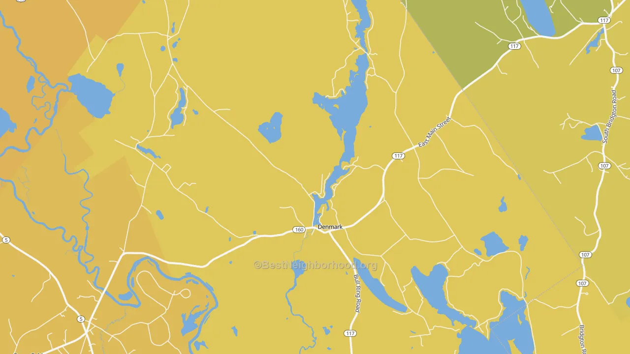 Map of the best neighborhoods in the 04022 area, with better matches in green and worse matches in red