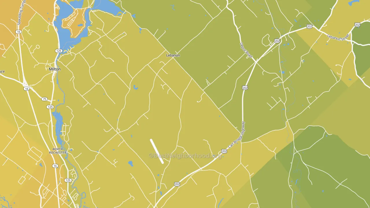 Map of the best neighborhoods in the 04027 area, with better matches in green and worse matches in red