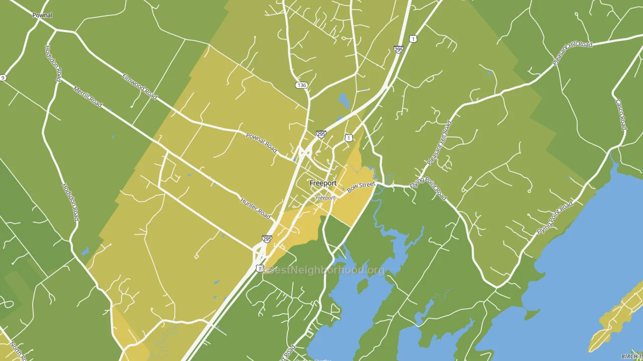 Map of the best neighborhoods in the 04032 area, with better matches in green and worse matches in red