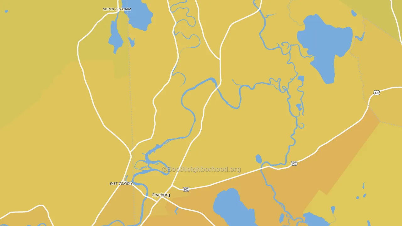 Map of the best neighborhoods in the 04037 area, with better matches in green and worse matches in red