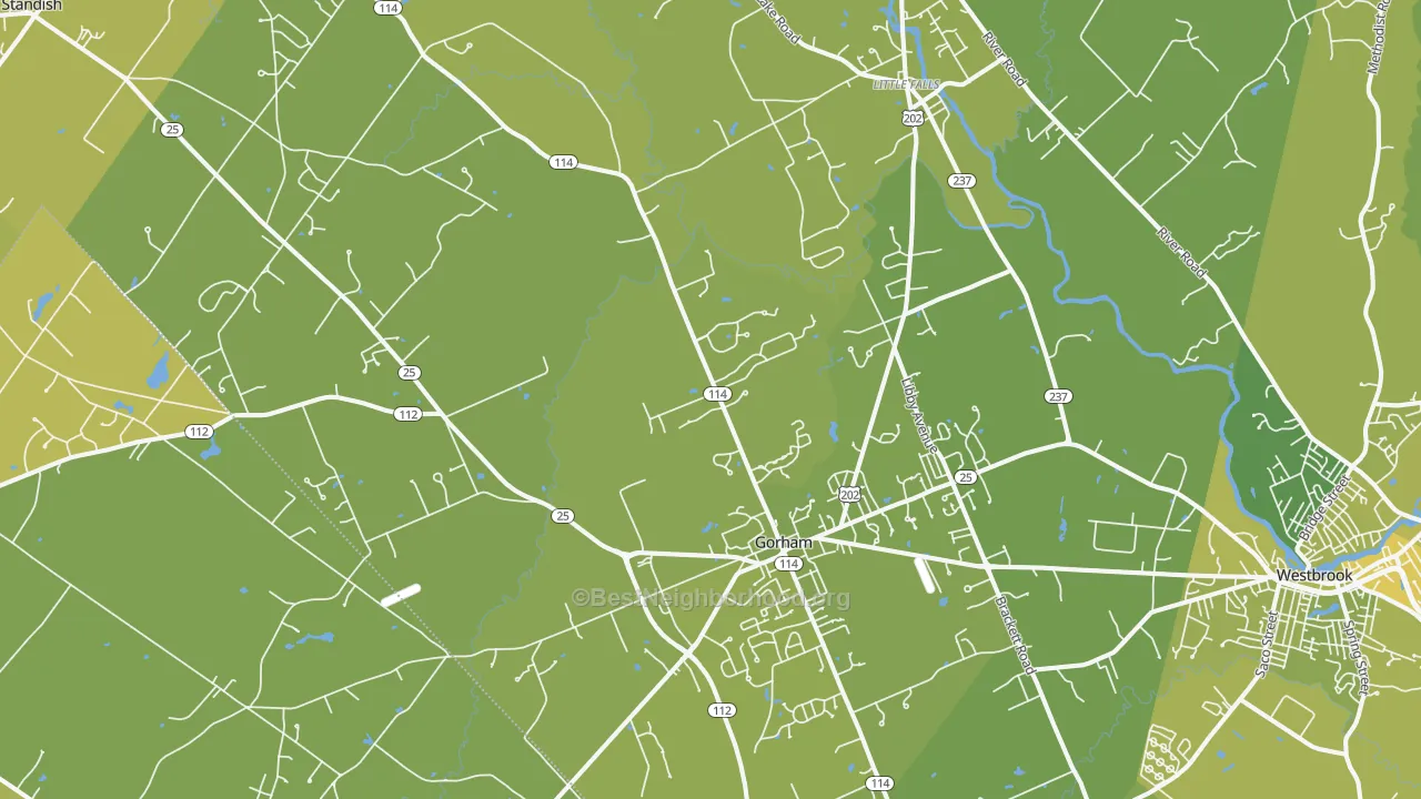 Map of the best neighborhoods in the 04038 area, with better matches in green and worse matches in red