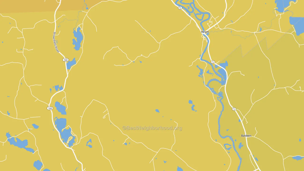 Map of the best neighborhoods in the 04041 area, with better matches in green and worse matches in red