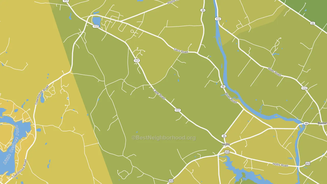 Map of the best neighborhoods in the 04042 area, with better matches in green and worse matches in red