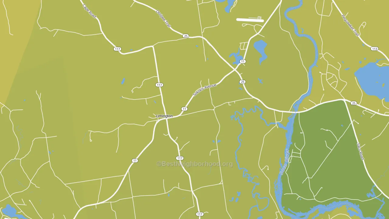 Map of the best neighborhoods in the 04049 area, with better matches in green and worse matches in red