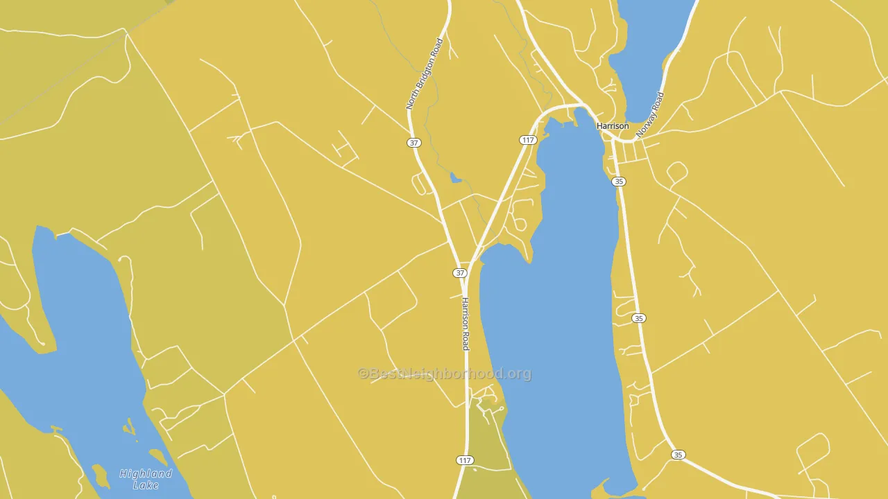 Map of the best neighborhoods in the 04057 area, with better matches in green and worse matches in red